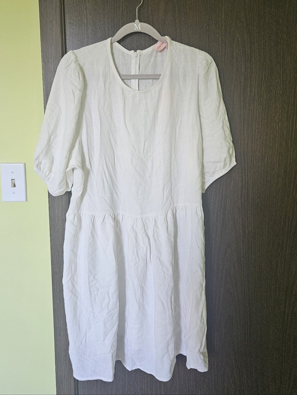 NWT Lisa Says Gah Plus Size 3X Linen White Dress With Puff Sleeves And Pockets